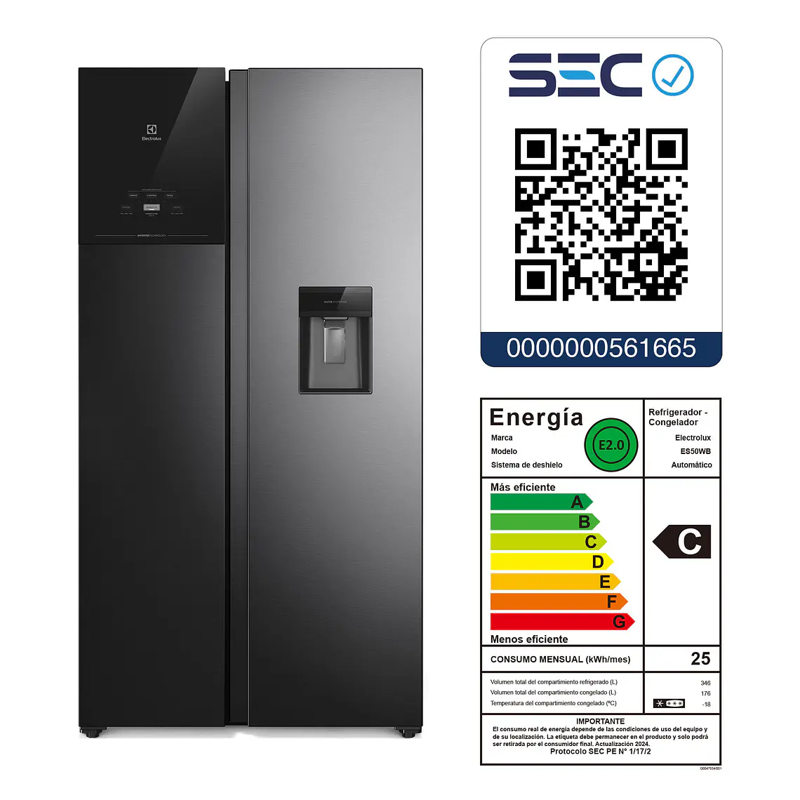 Refrigerador Electrolux 526L No Frost Side by Side Inverter AutoSense ES50WB Negro 11