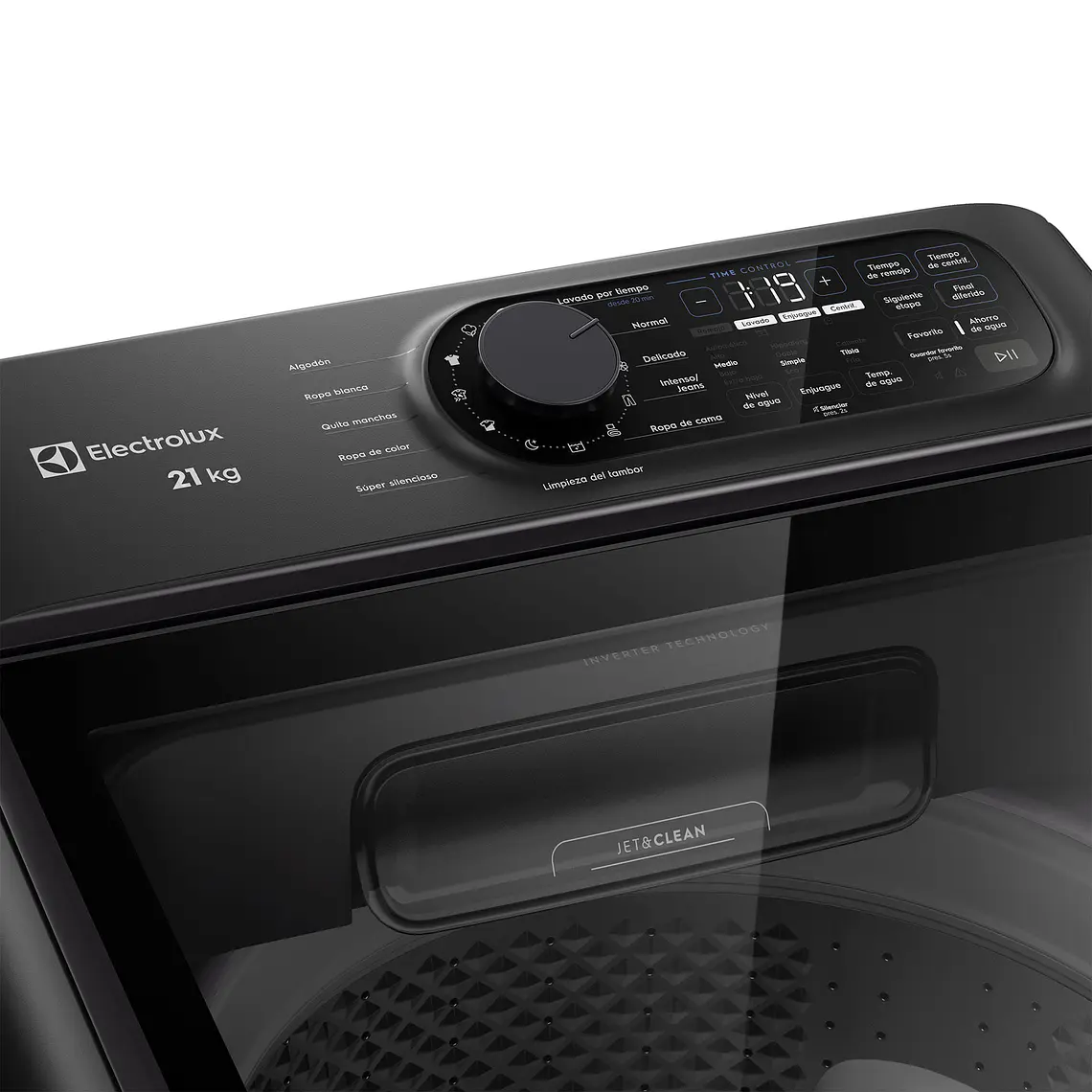 Lavadora Electrolux 21kg Carga Superior Inverter Disolución Máxima Jet&Clean EMTL21IO Gris Ónix 5