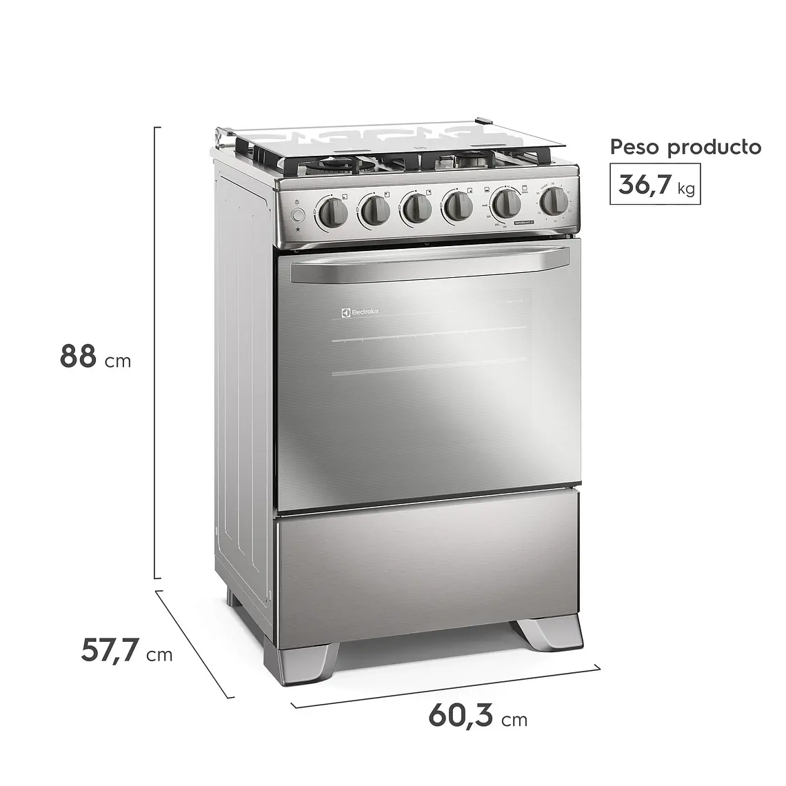 Cocina a Gas 4 Platos Electrolux Efficient VaporBake, Triple Llama y Grill FE4SXC Inox 2