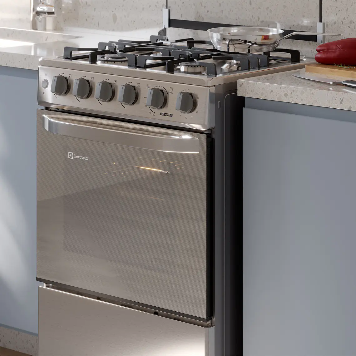 Cocina a Gas 4 Platos Electrolux Efficient VaporBake, Triple Llama y Grill FE4SXC Inox 8