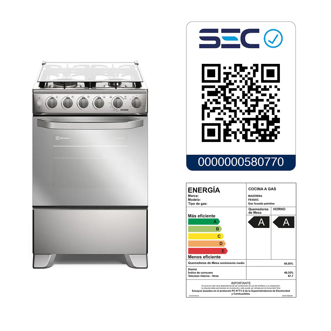 Cocina a Gas 4 Platos Electrolux Efficient VaporBake, Triple Llama y Grill FE4SXC Inox 12