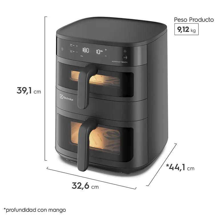Freidora de Aire Electrolux 11L Panel Digital Dual Doble Cesta 2500W EAF190 Gris 2