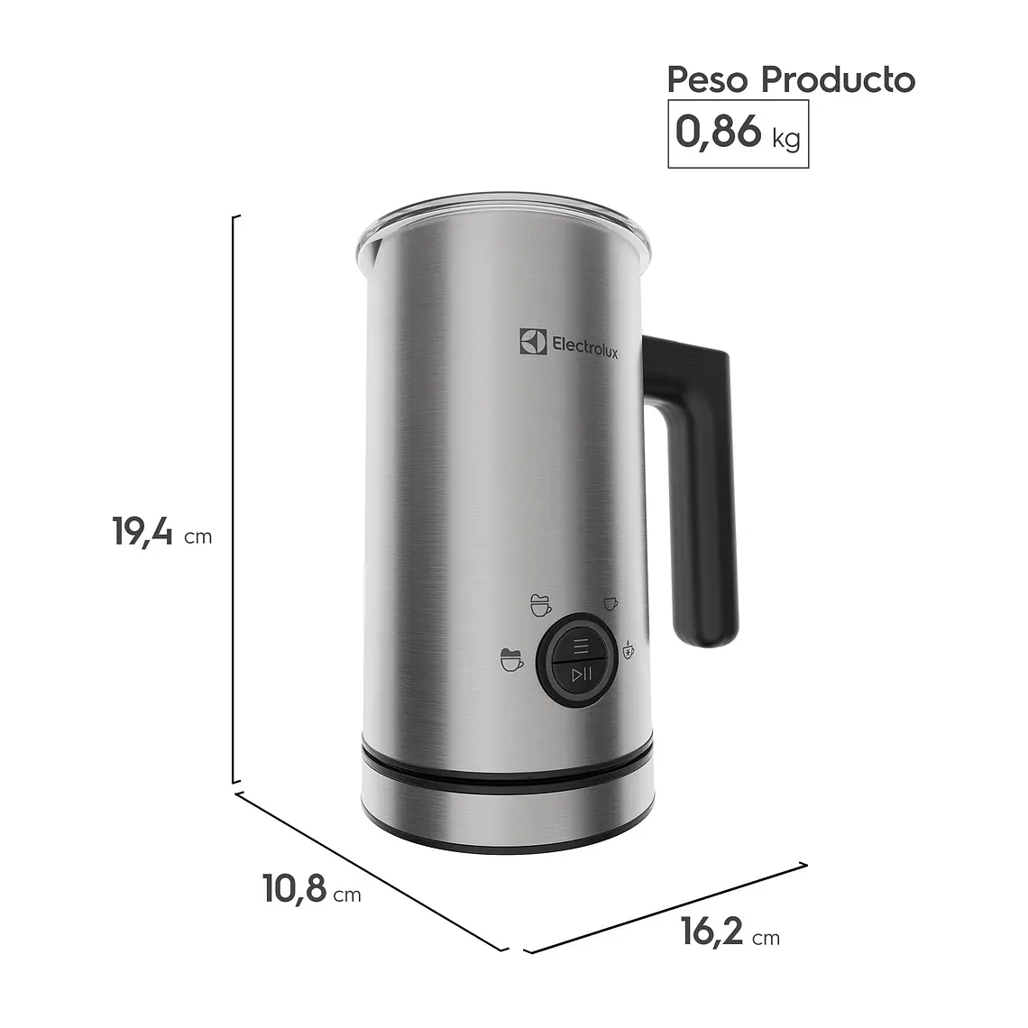 Espumador de Leche Electrolux 300ml 460W EMF10 Acero Inoxidable 2