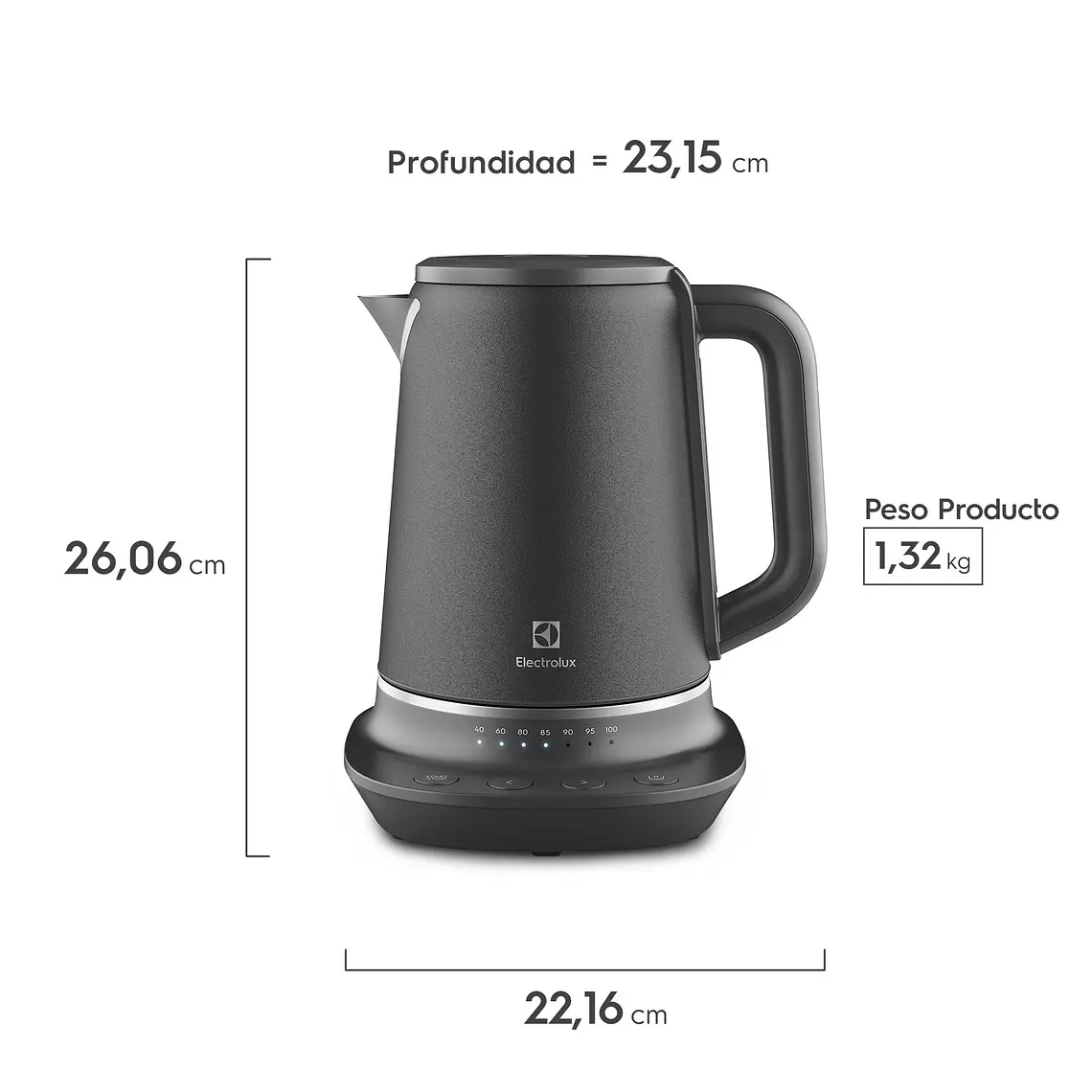 Hervidor Eléctrico Electrolux 1,7L Control de Tempertura EKP70 Acero Inoxidable 2