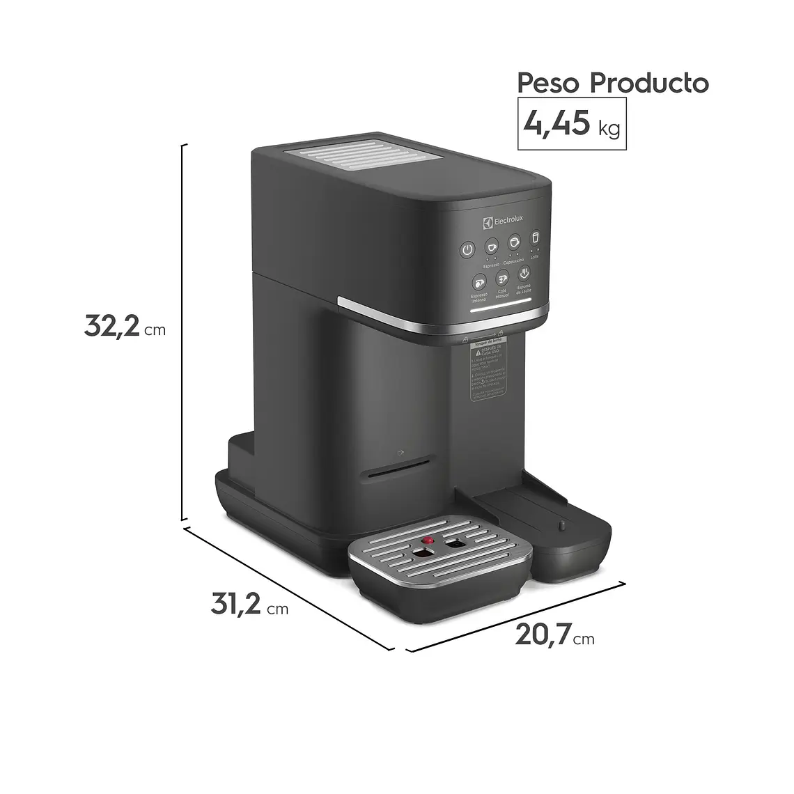 Cafetera Espresso Electrolux 1,25L Digital Cápsula y Molido Vaporizador Leche 1350W ECM70 Gris 2