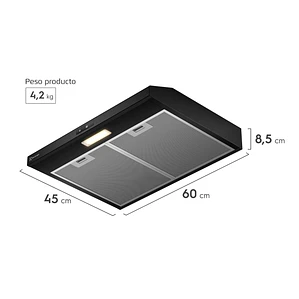 Campana de Cocina Extractora Electrolux 60cm Alto Poder de Succión y Touch Panel DE6TB Negra