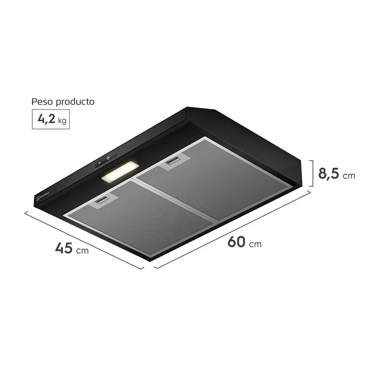 Campana de Cocina Extractora Electrolux 60cm Alto Poder de Succión y Touch Panel DE6TB Negra 2