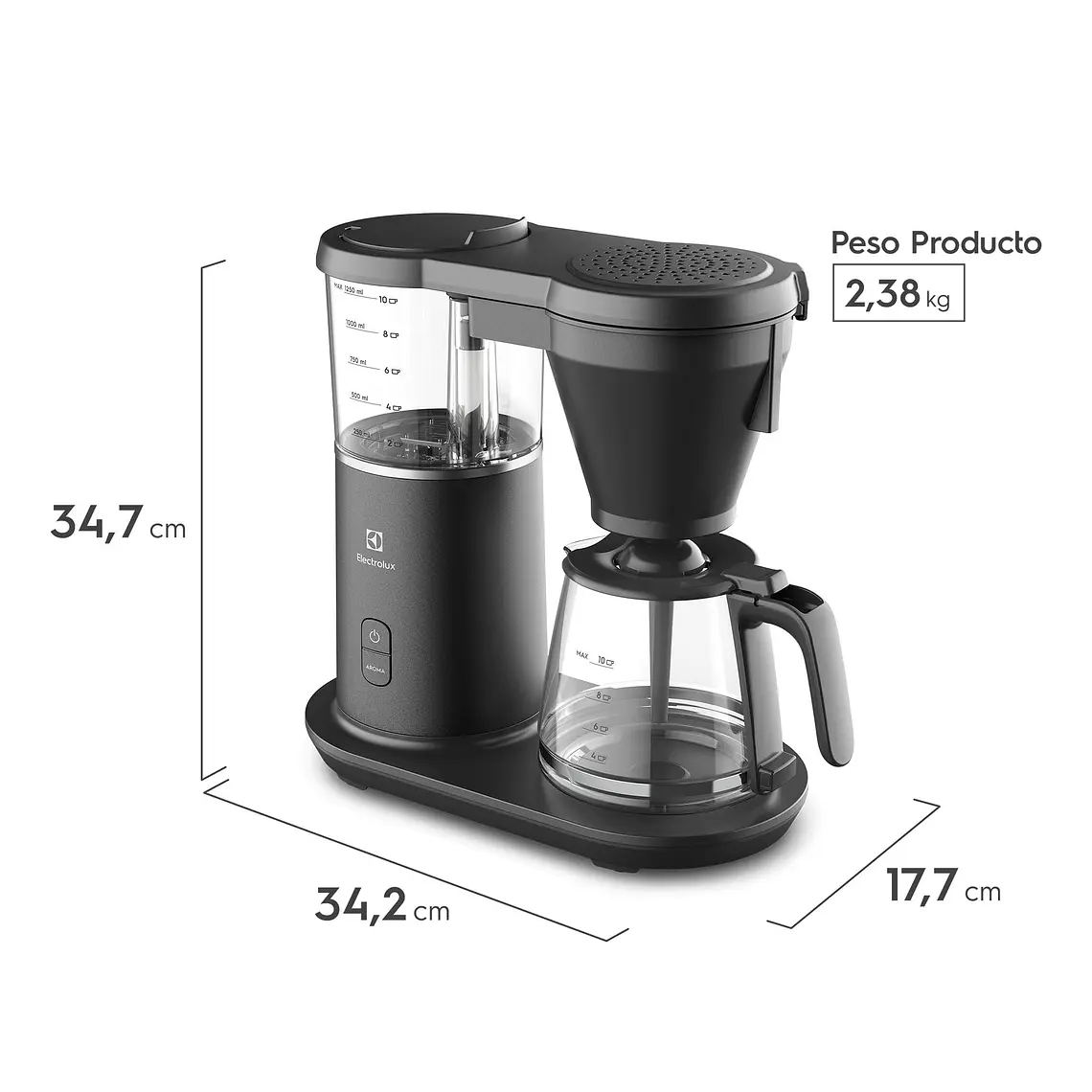 Cafetera Programable Electrolux 1,25L Jarra Vidrio 1600W CMP70 Gris 2