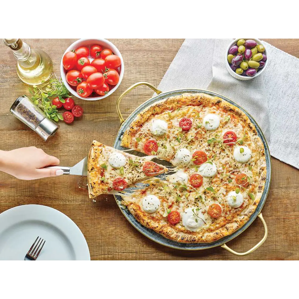 Piedra para Pizza Fensa Piedra con Asas de Cobre 5