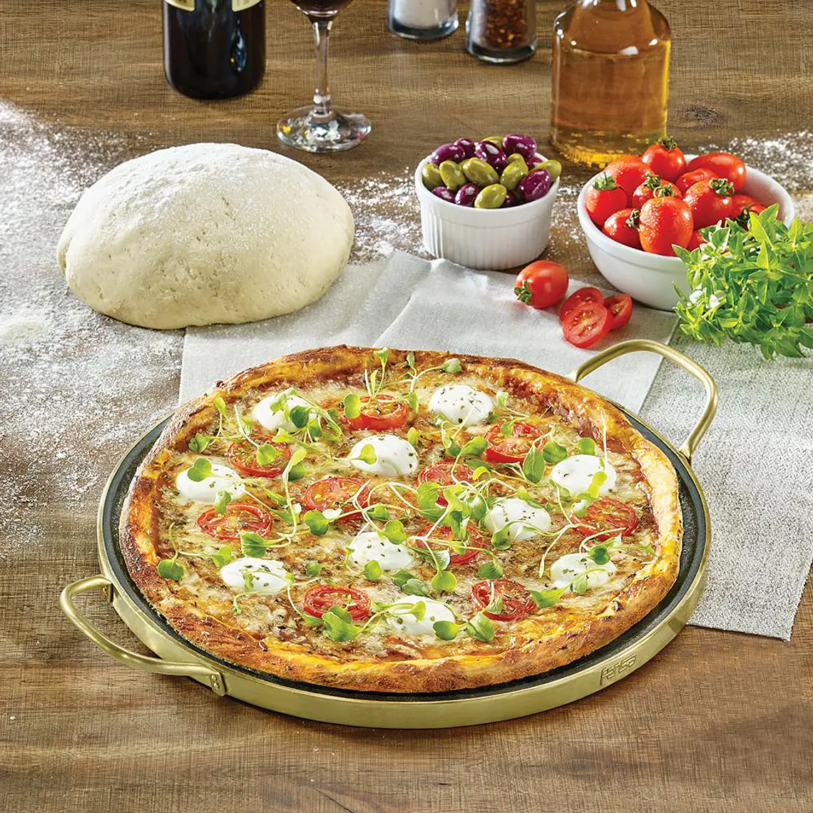 Piedra para Pizza Fensa Piedra con Asas de Cobre 6