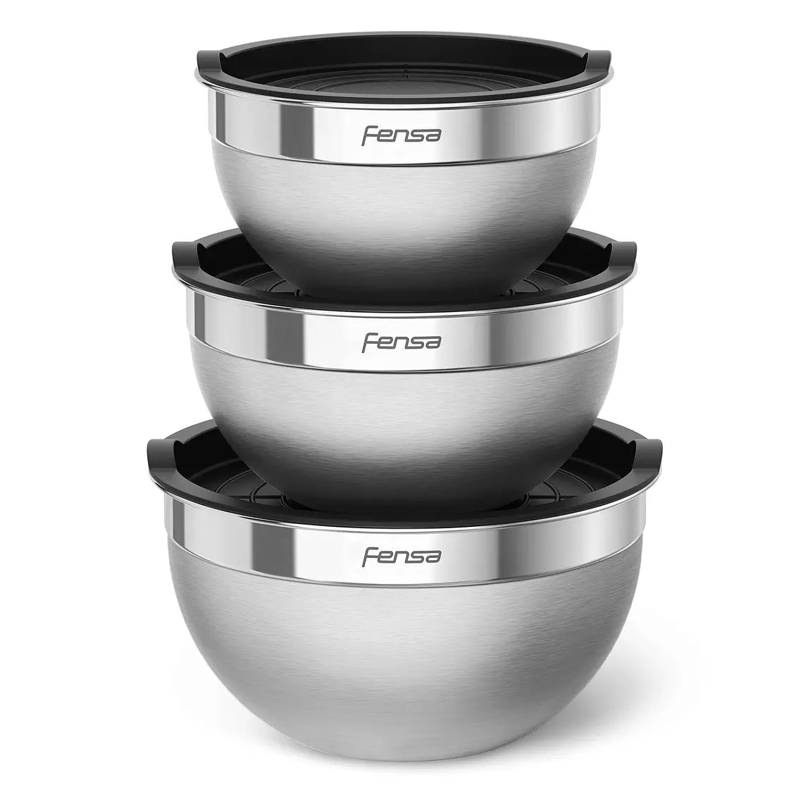 Set Bowls Acero Inoxidable Fensa Multiuso 3 Unidades Tapa de Plástico 1
