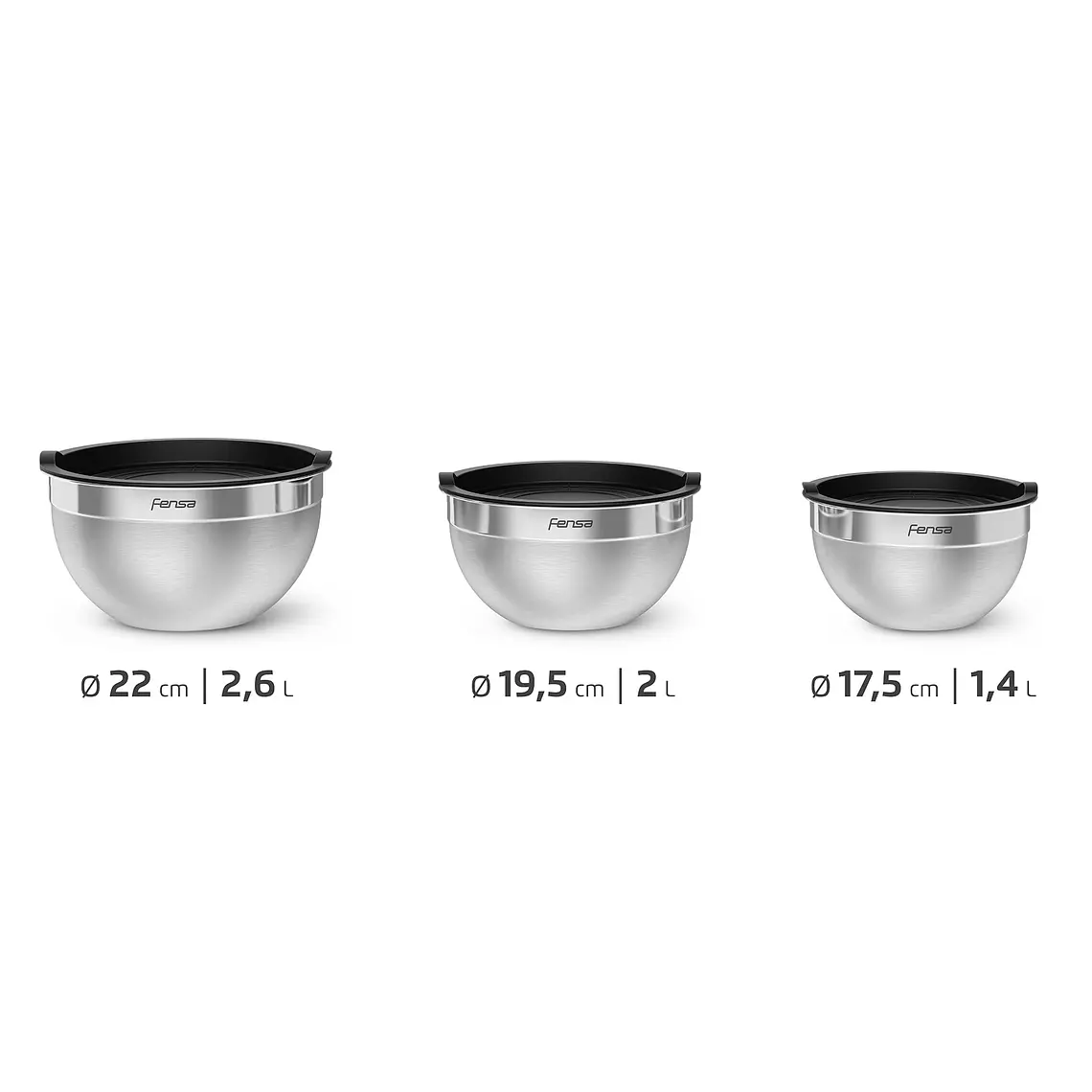 Set Bowls Acero Inoxidable Fensa Multiuso 3 Unidades Tapa de Plástico 2