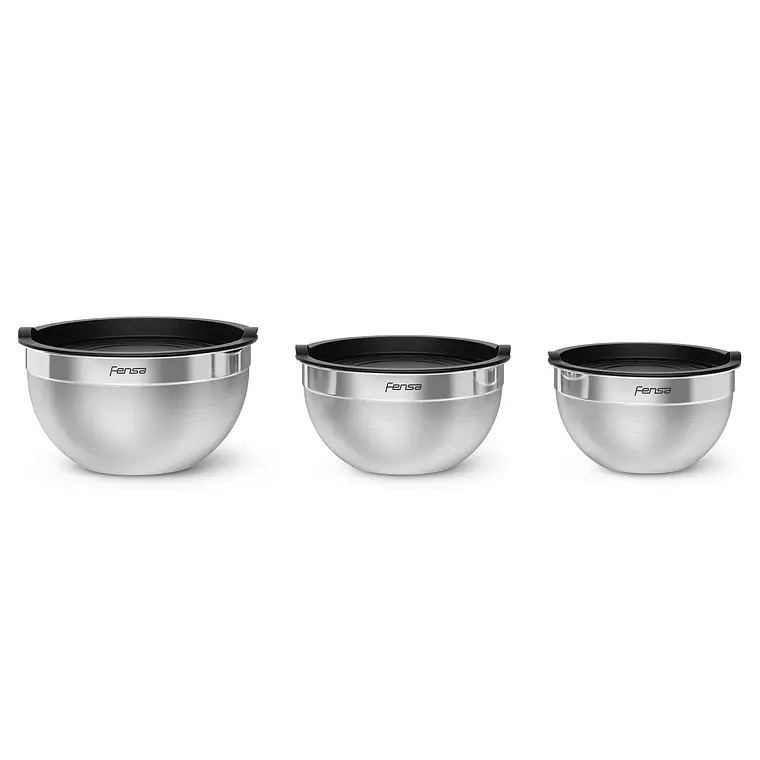 Set Bowls Acero Inoxidable Fensa Multiuso 3 Unidades Tapa de Plástico 4