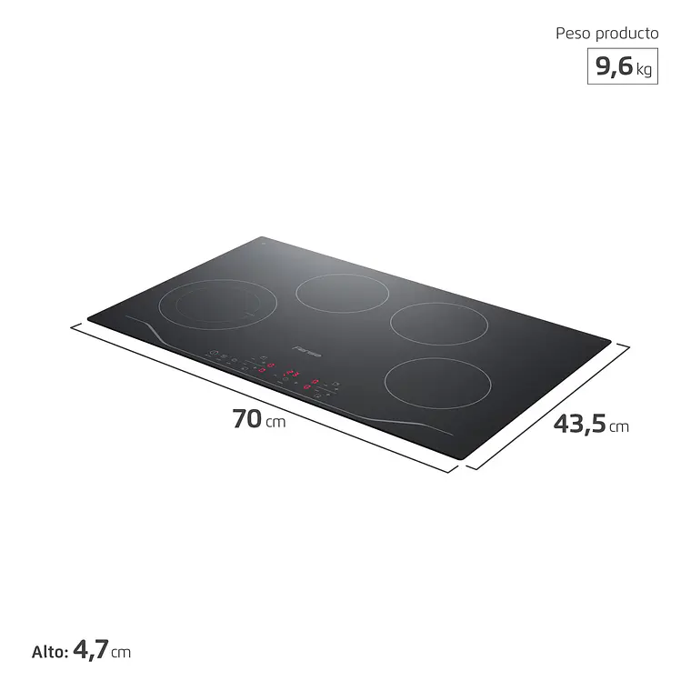 ENCIMERA ELÉCTRICA 4 PLATOS FENSA VITROCERÁMICA Y PANEL TOUCH FEV 4T NEGRA 2