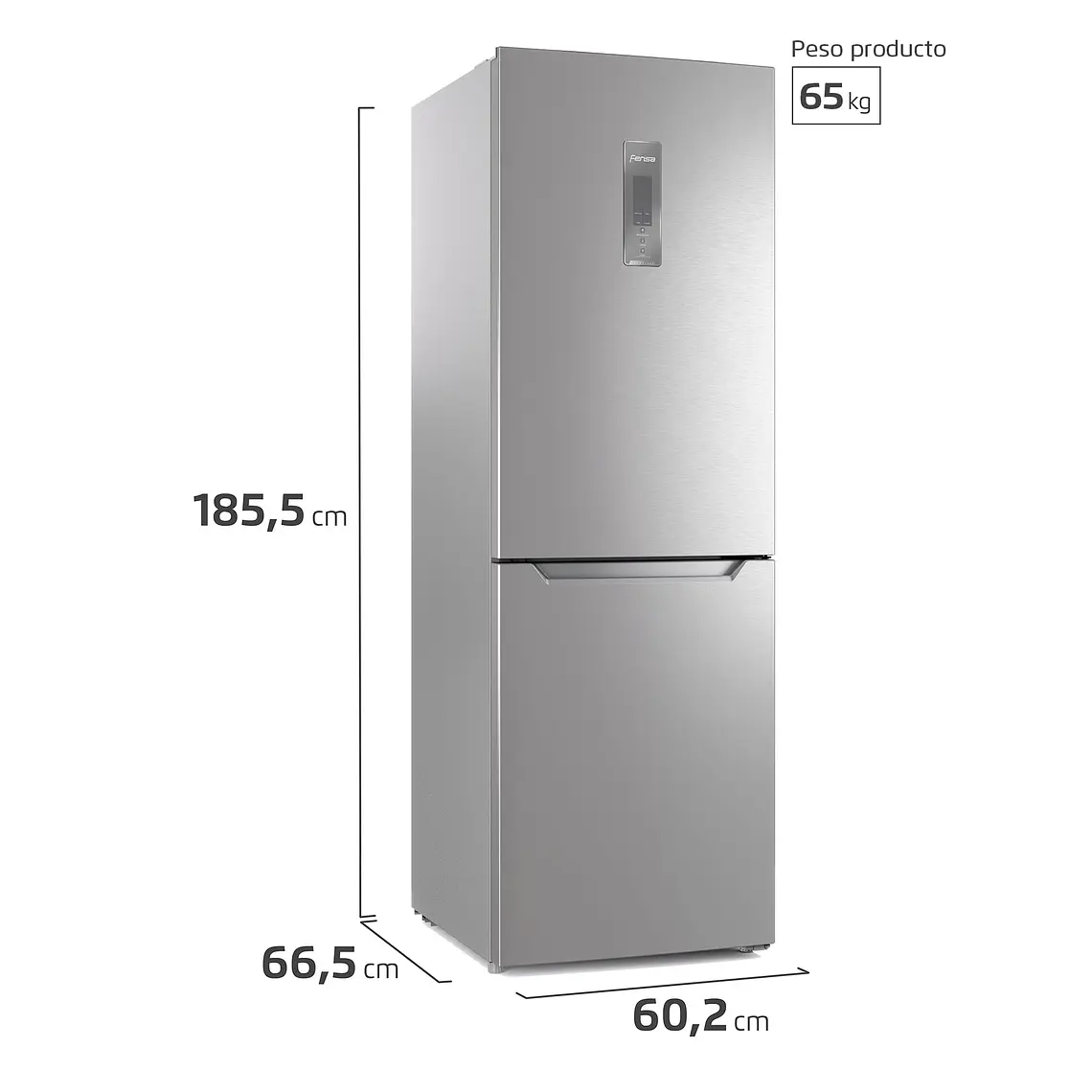 REFRIGERADOR FENSA 322L NO FROST BOTTOM FREEZER CON PUERTA REVERSIBLE DB60S INOX 2