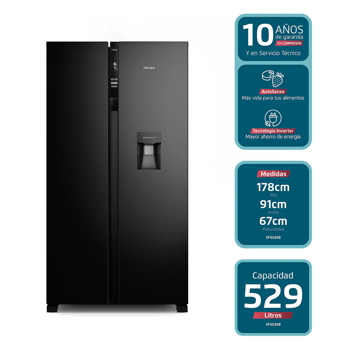 Refrigerador SFX530B 525L No Frost Side by Side Inverter Black AutoSense Multiflow - Fensa 2
