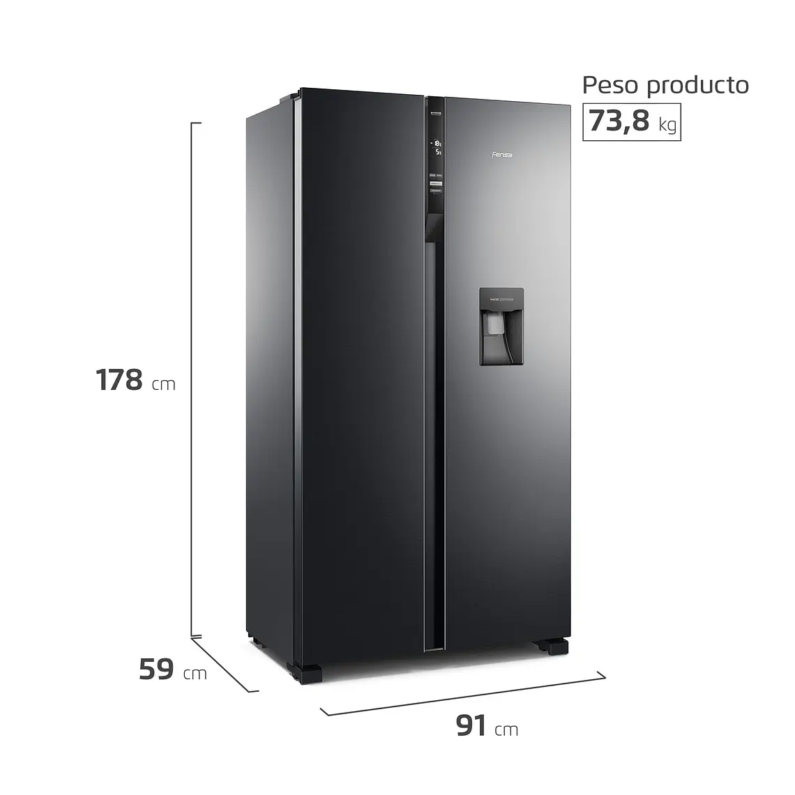 REFRIGERADOR FENSA 436L NO FROST SIDE BY SIDE INVERTER DISPENSADOR DE AGUA SFX440B NEGRO 3