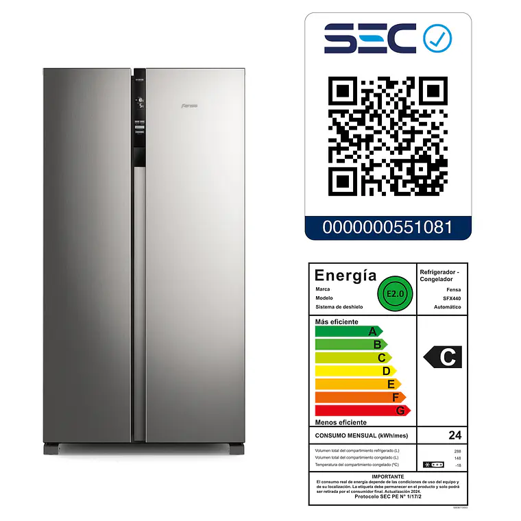 REFRIGERADOR FENSA 436L NO FROST SIDE BY SIDE INVERTER CON AUTOSENSE SFX440 INOX 11