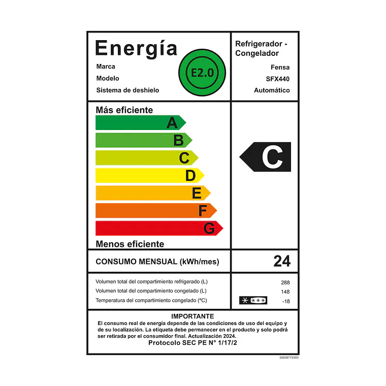 REFRIGERADOR FENSA 436L NO FROST SIDE BY SIDE INVERTER CON AUTOSENSE SFX440 INOX 13