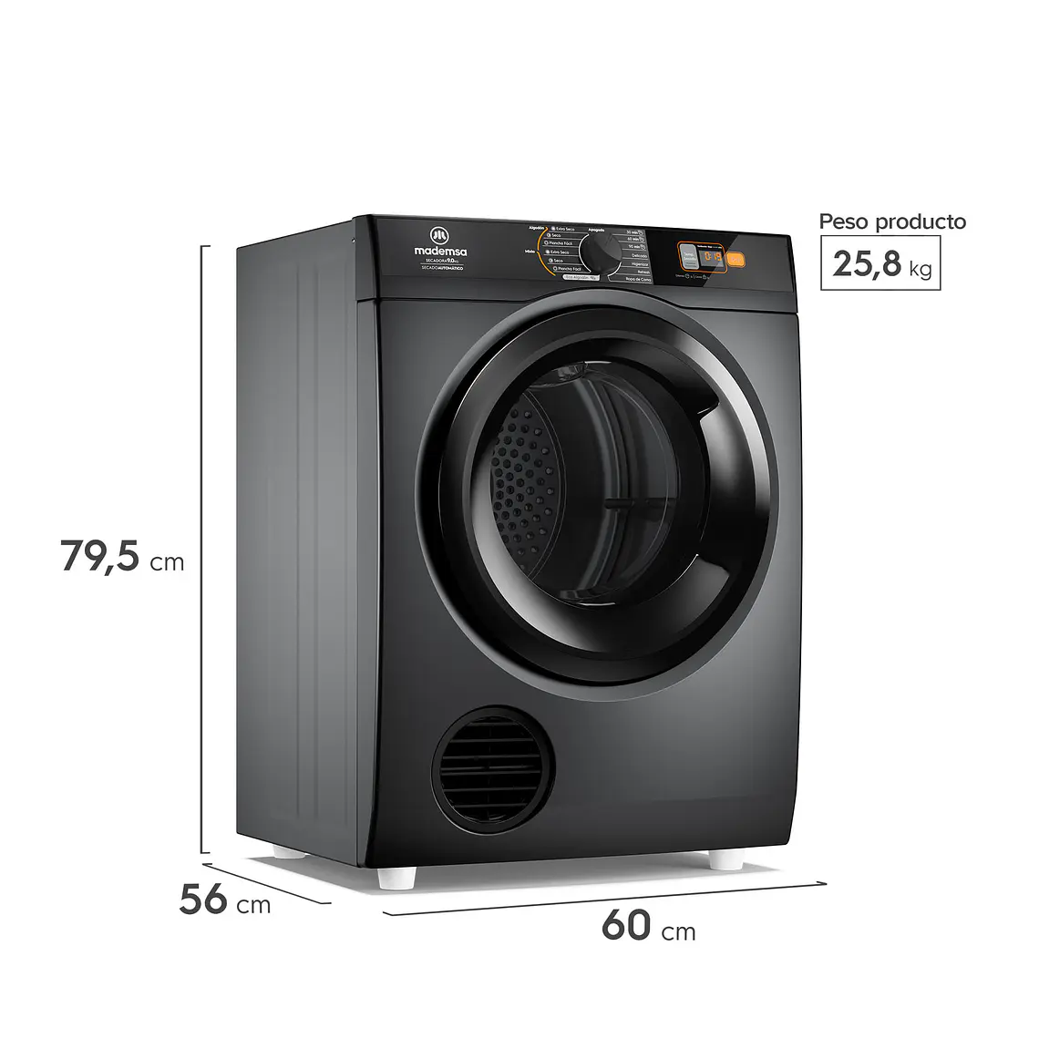 Secadora de Ropa Mademsa 9kg Carga Frontal 9DSZG Ónix Gris 2
