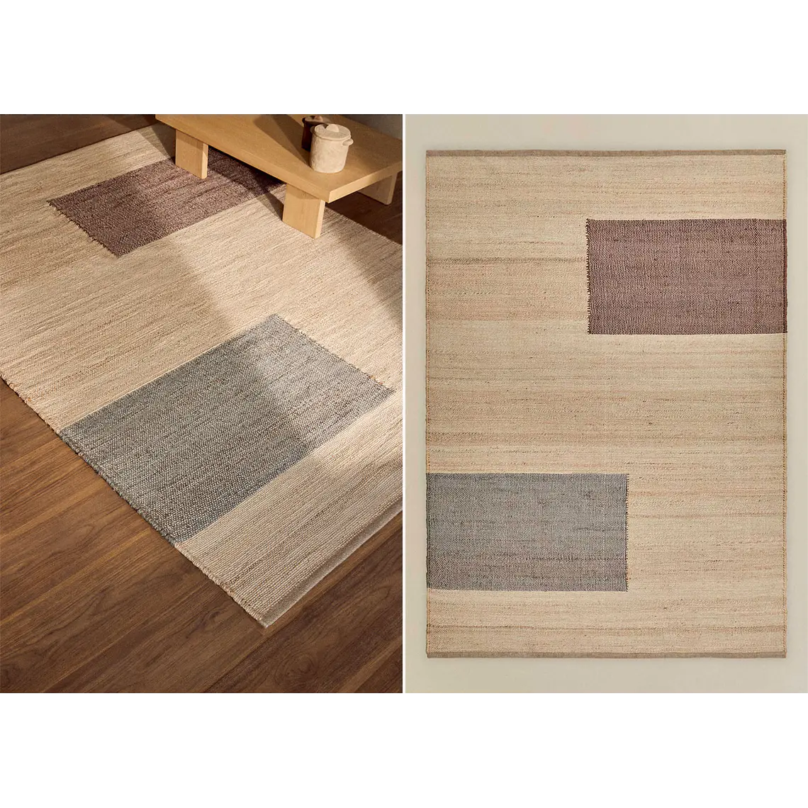 Alfombra rectangular 160x230 cm en yute y algodón colores naturales Xara 1