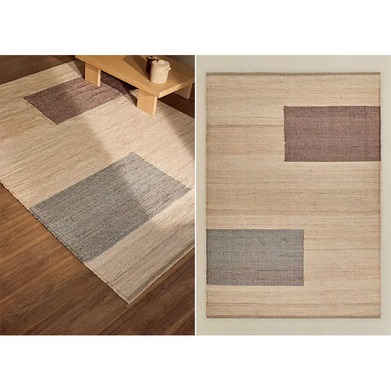 Alfombra rectangular 160x230 cm en yute y algodón colores naturales Xara 1