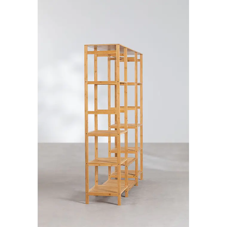 Armario abierto con estanterías en madera de bambú 5