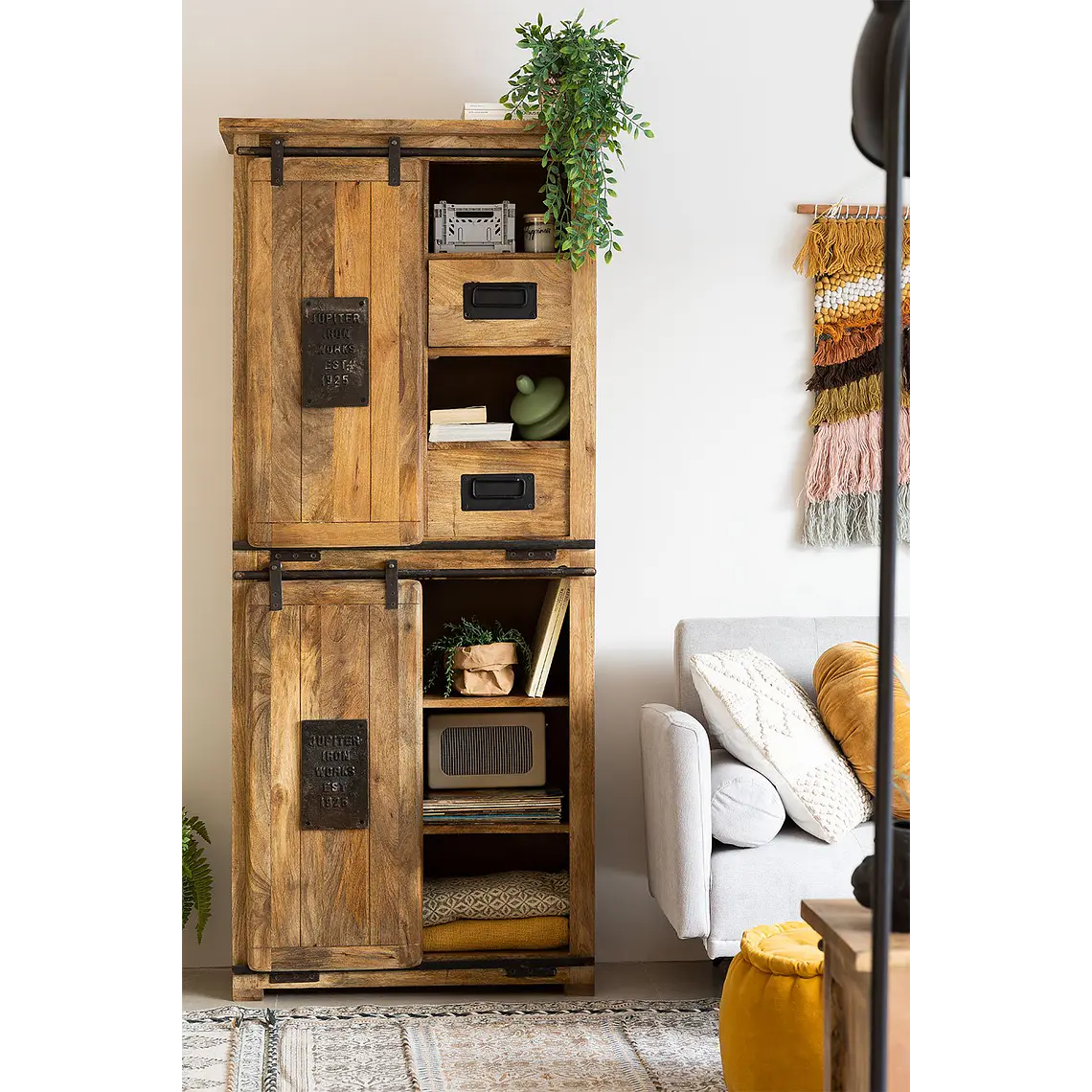 Armario con 2 puertas correderas en madera de mango 2
