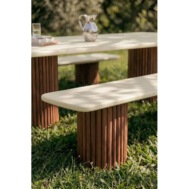 Banco de jardín en cemento y madera de acacia Darina 3