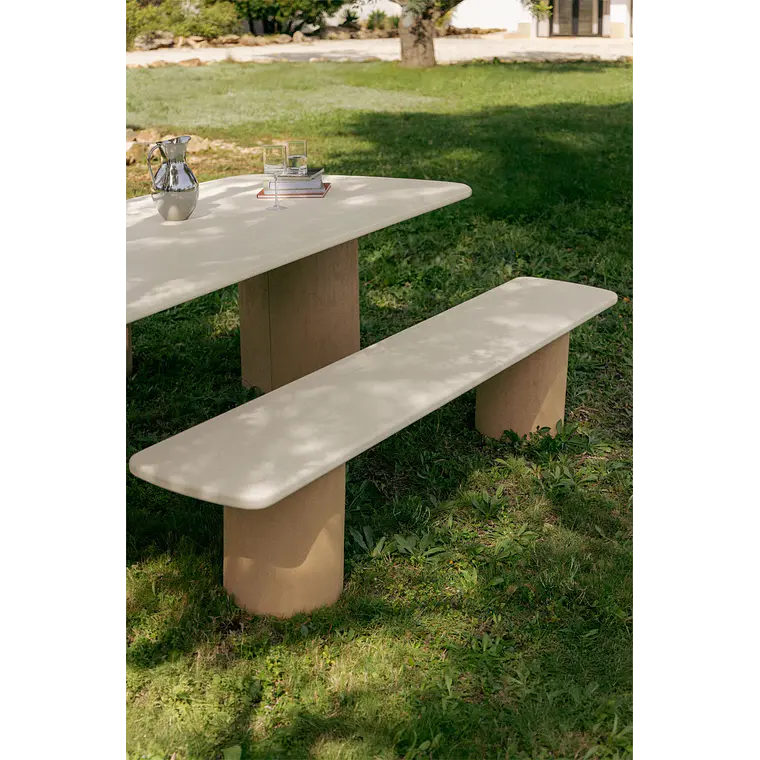 Banco de jardín en cemento y madera de acacia Delina 1