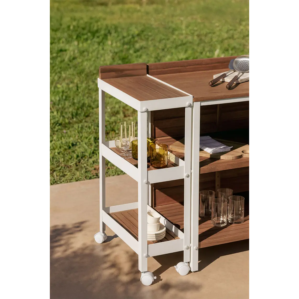 Carro para cocina modular de exterior en madera de acacia y aluminio Belina 1