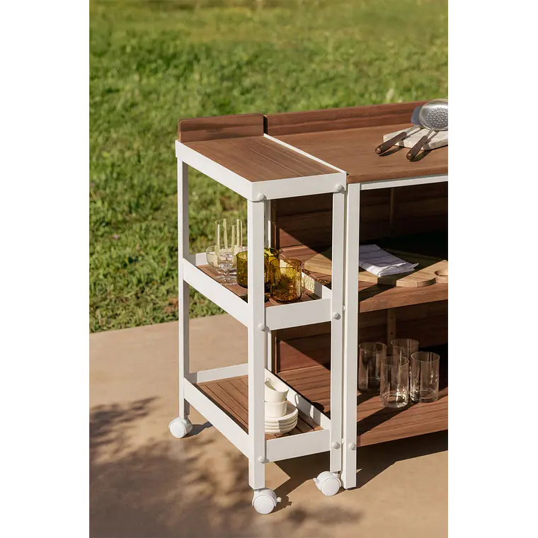 Carro para cocina modular de exterior en madera de acacia y aluminio Belina 1