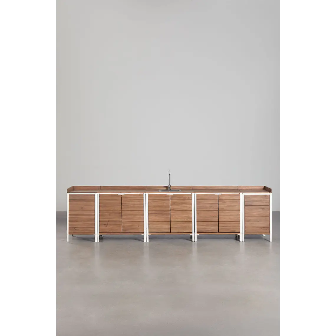 Cocina modular de exterior de 6 piezas con fregadero y almacenaje en madera de acacia Orlina 3