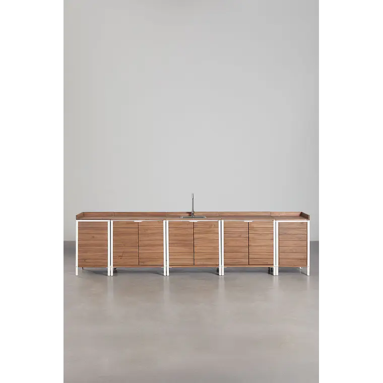 Cocina modular de exterior de 6 piezas con fregadero y almacenaje en madera de acacia Orlina 3