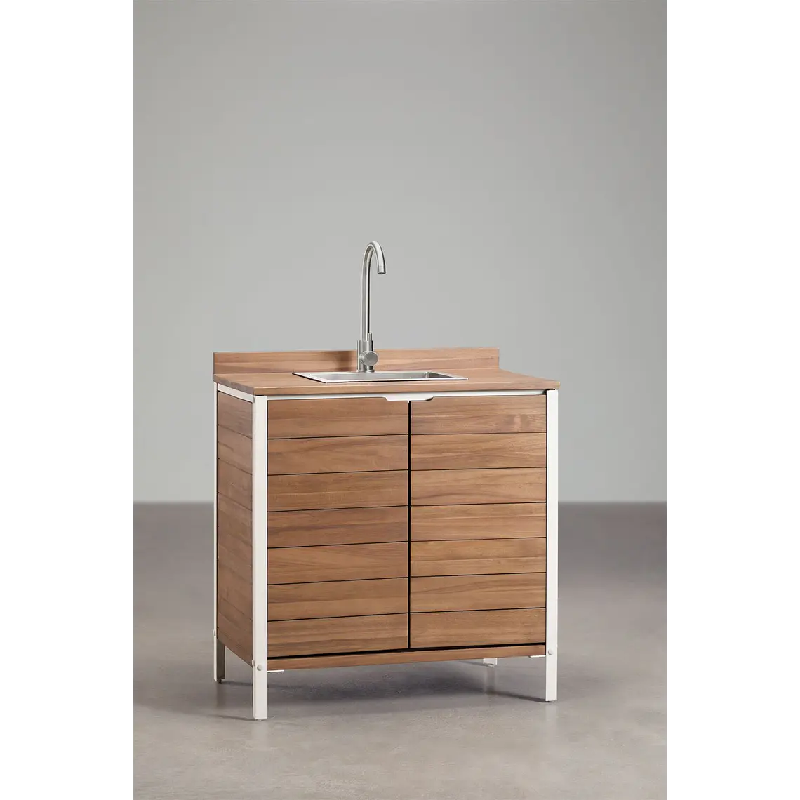 Cocina modular de exterior de 6 piezas con fregadero y almacenaje en madera de acacia Orlina 9