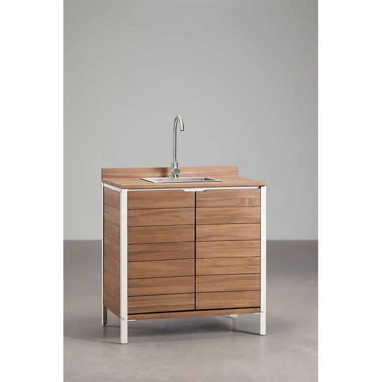 Cocina modular de exterior de 6 piezas con fregadero y almacenaje en madera de acacia Orlina 9