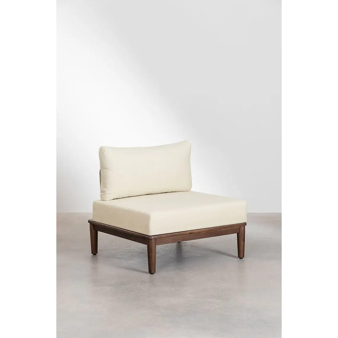 Conjunto de jardín con sofá modular de 2 piezas, mesa de centro y puff en acacia Brenia 3