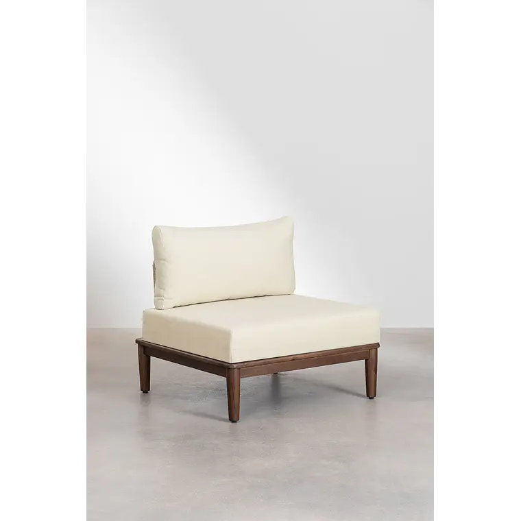 Conjunto de jardín con sofá modular de 2 piezas, mesa de centro y puff en acacia Brenia 3