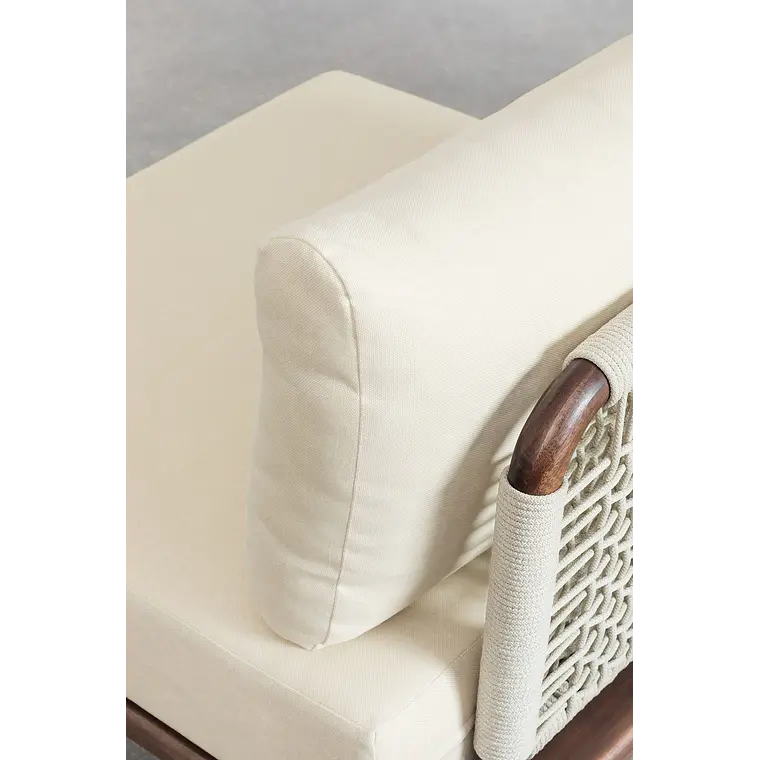 Conjunto de jardín con sofá modular de 2 piezas, mesa de centro y puff en acacia Brenia 4