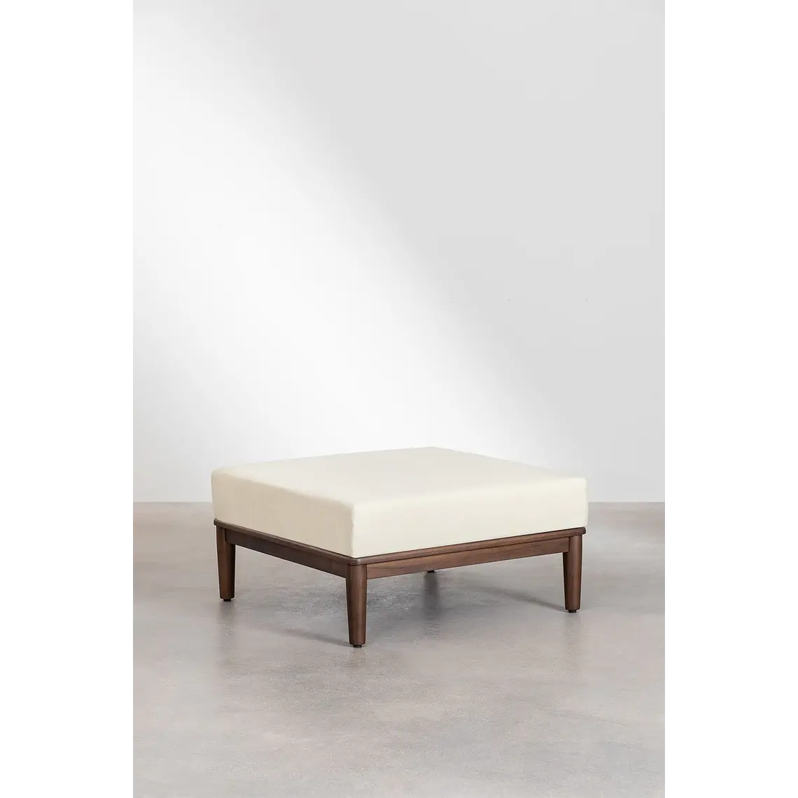 Conjunto de jardín con sofá modular de 2 piezas, mesa de centro y puff en acacia Brenia 5