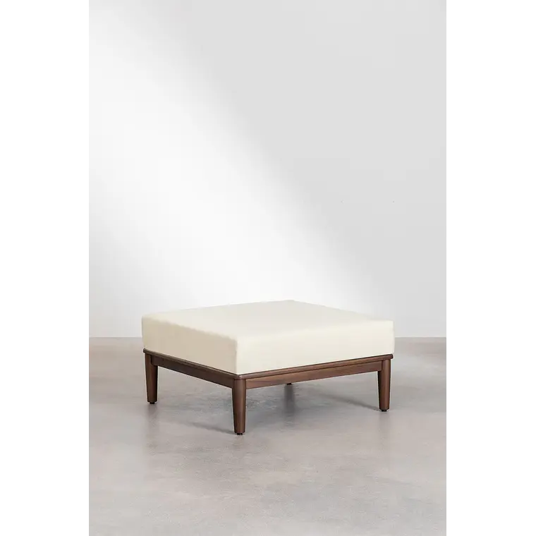Conjunto de jardín con sofá modular de 2 piezas, mesa de centro y puff en acacia Brenia 5