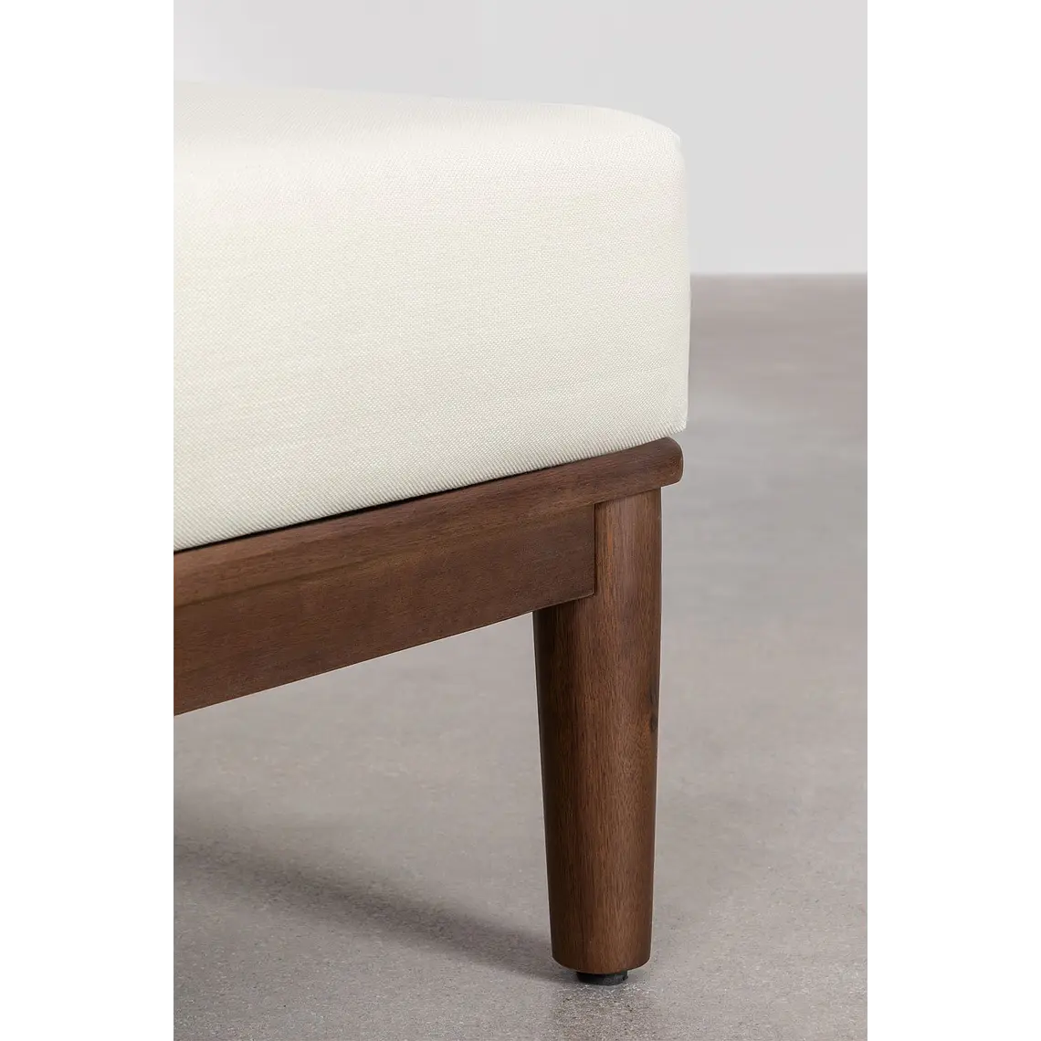 Conjunto de jardín con sofá modular de 2 piezas, mesa de centro y puff en acacia Brenia 6
