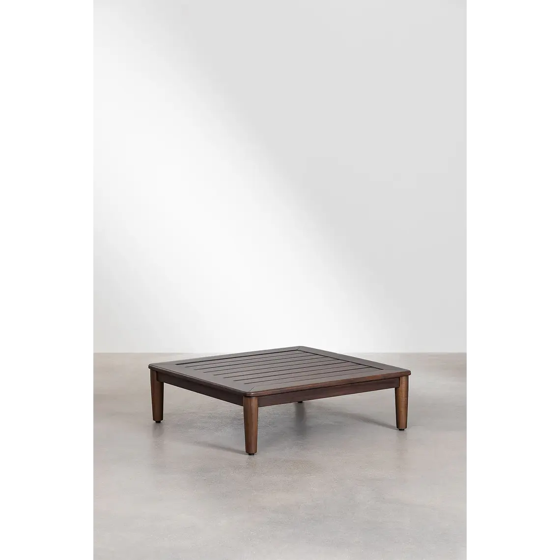 Conjunto de jardín con sofá modular de 2 piezas, mesa de centro y puff en acacia Brenia 7