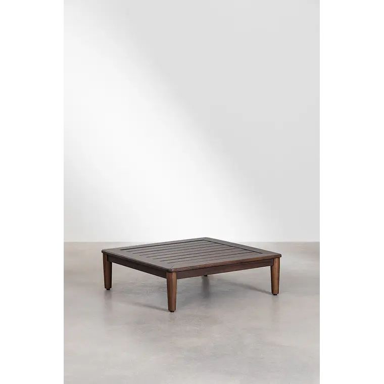 Conjunto de jardín con sofá modular de 2 piezas, mesa de centro y puff en acacia Brenia 7