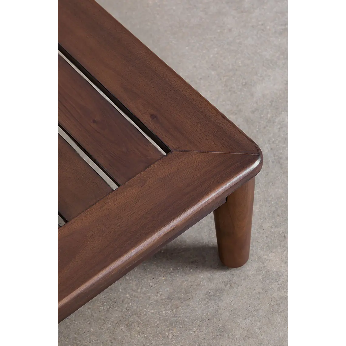 Conjunto de jardín con sofá modular de 2 piezas, mesa de centro y puff en acacia Brenia 8