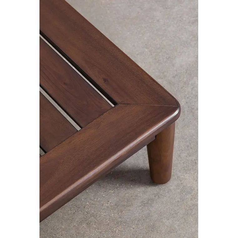 Conjunto de jardín con sofá modular de 2 piezas, mesa de centro y puff en acacia Brenia 8