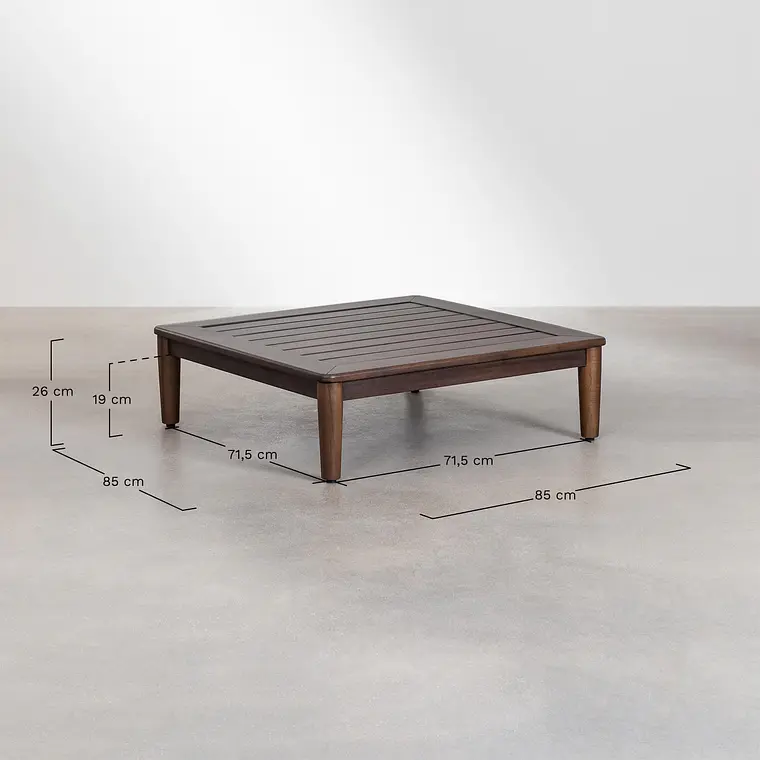 Conjunto de jardín con sofá modular de 2 piezas, mesa de centro y puff en acacia Brenia 12