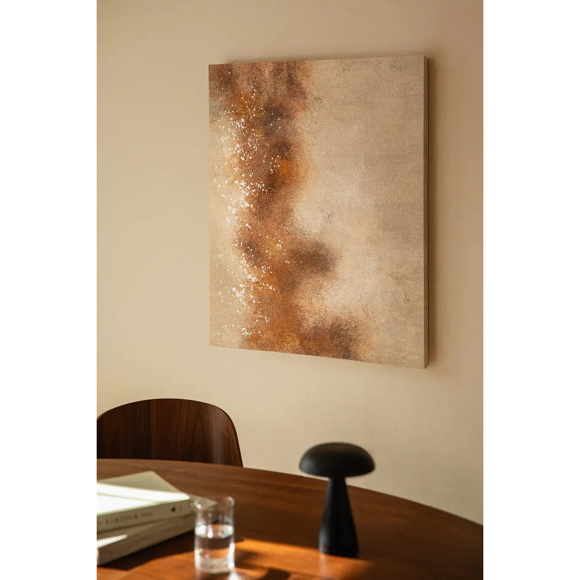Cuadro decorativo 80x100 cm con textura de escayola en beige lino Wara 1