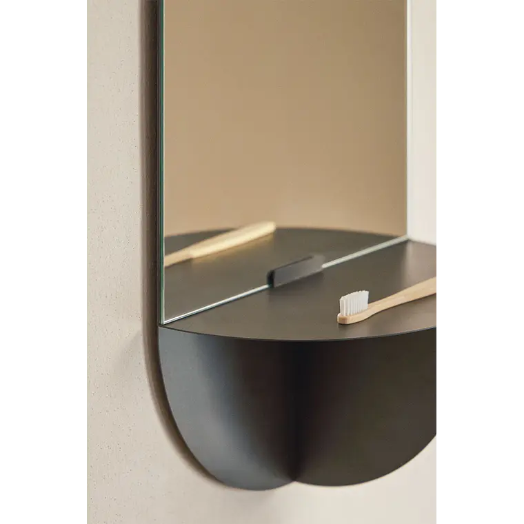 Espejo de pared ovalado 30x60 cm con estante en acero Umea 2