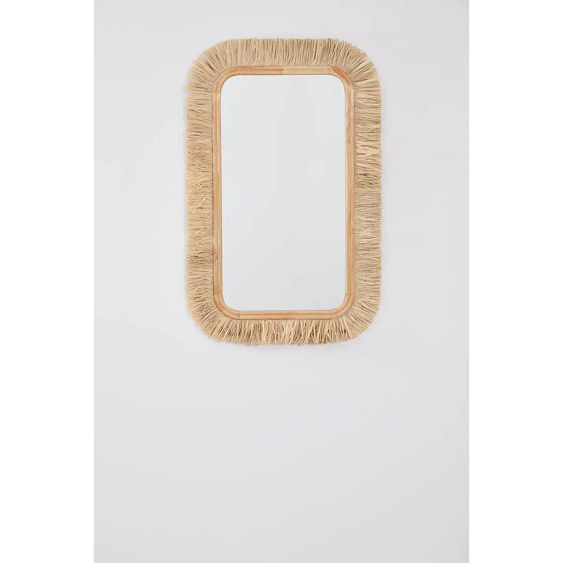 Espejo de pared rectangular 65x105 cm en madera de roble y rafia Dara 1